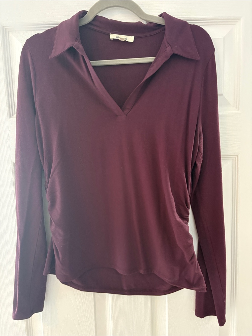Madewell  Long-Sleeve V-Neck Collared Top in Burgundy